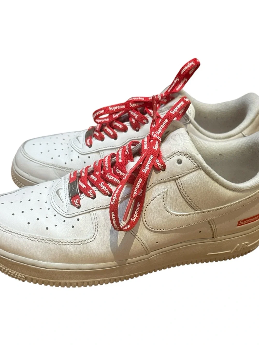 Supreme x Nike-Style White Sneakers 8.5 RED Laces. Worn couple times max.